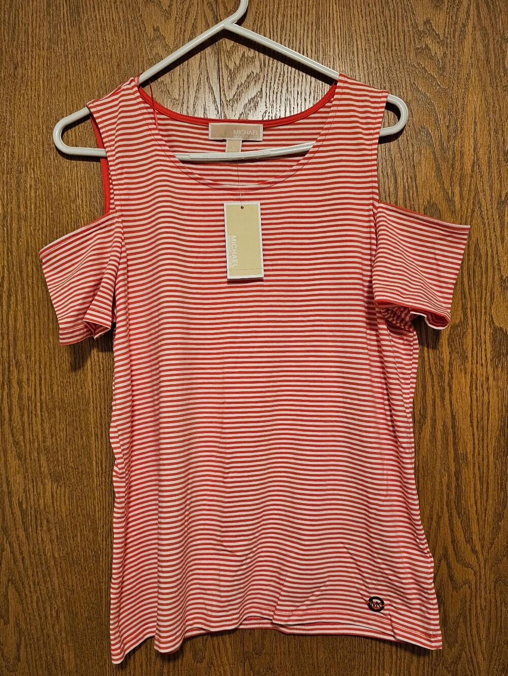 Michael Kors Red-White Striped Cold-Shoulder Tank Top